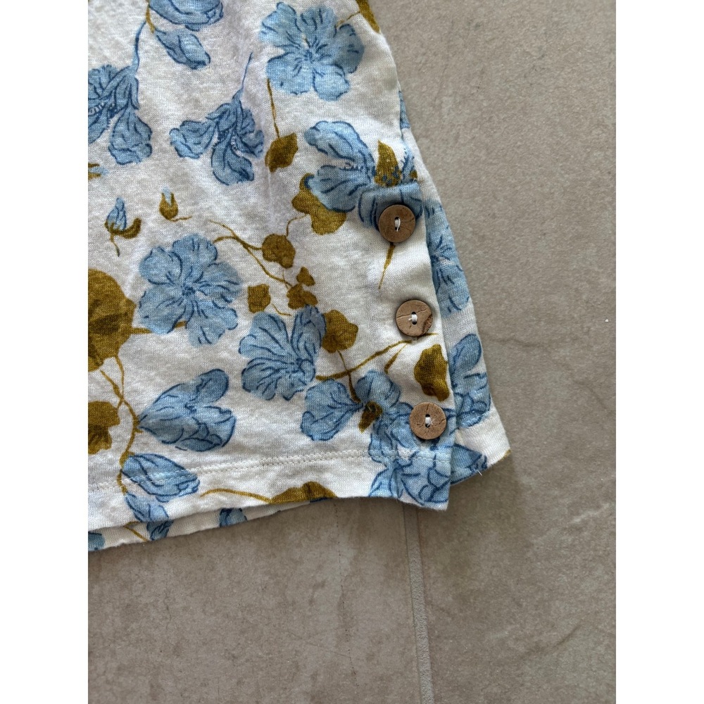 Joie‎ Shirt Womens Large Cream Blue Linen Floral Boho Beachy Coastal Resort - Picture 6 of 8